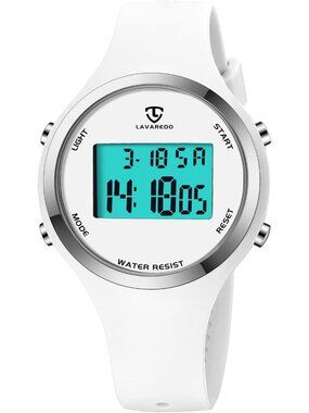 Womens All White Quartz Chronograph Waterproof Outdoor Sport Alarm Digital Watch